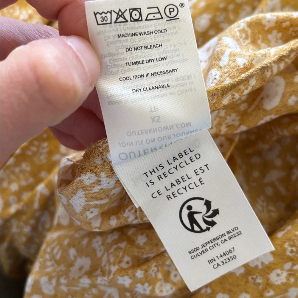 Outerkown Organic Cotton Floral Wrap Dress Midi Short Sleeve Size XS Yellow - Picture 7 of 7